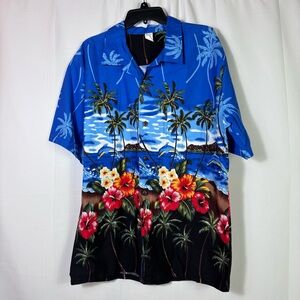 Palmwave XL Hawaiian Shirt Tropical Dolphins Beach Scene Aloha Resortwear